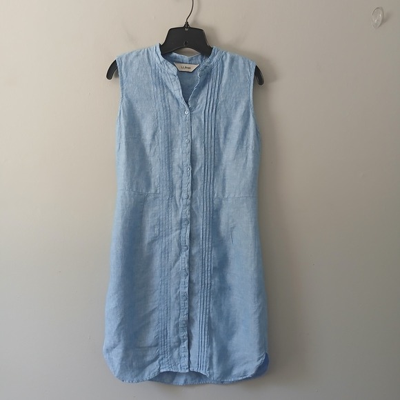 L.L. Bean Tops - L.L. Bean Women's Size 8 Denim Button Front Knee Length Shirt Dress 100% Linen
